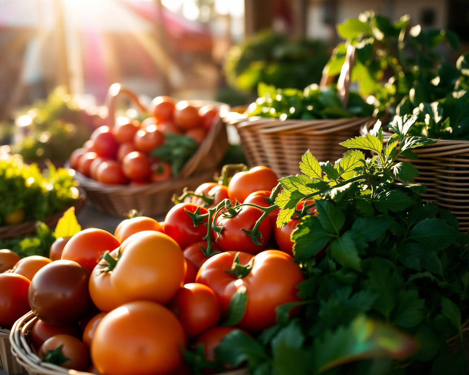 Baskets of fresh organic produce at Farm Fresh Country Market in Hamilton, Ontario
